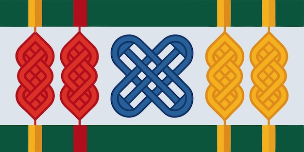una bandera colorida con un símbolo que dice nudo