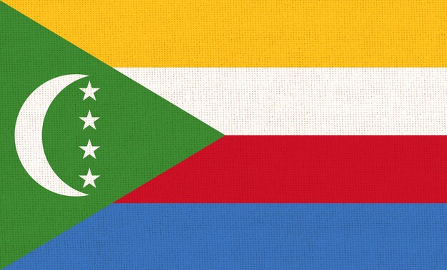 Bandera de las Comoras Bandera de los Comores en la superficie de la tela Unión de las Comores