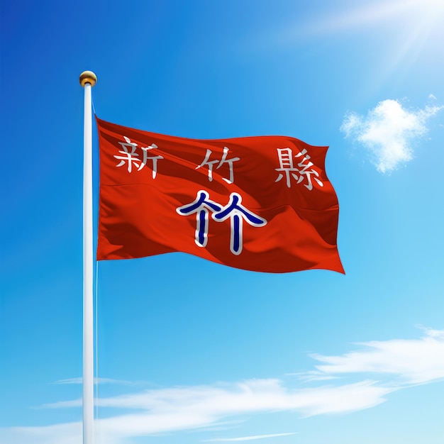 La bandera del condado de Hsinchu es una región de Taiwán en el mástil de la bandera