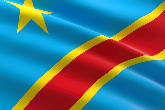 Bandera del Congo. Ilustración 3d de la bandera congoleña ondeando