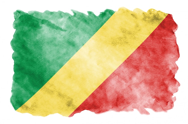 La bandera del Congo se representa en estilo acuarela líquida aislado en blanco