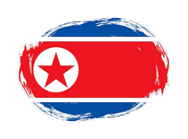 Bandera de corea del norte en fondo de pincel de trazo redondeado