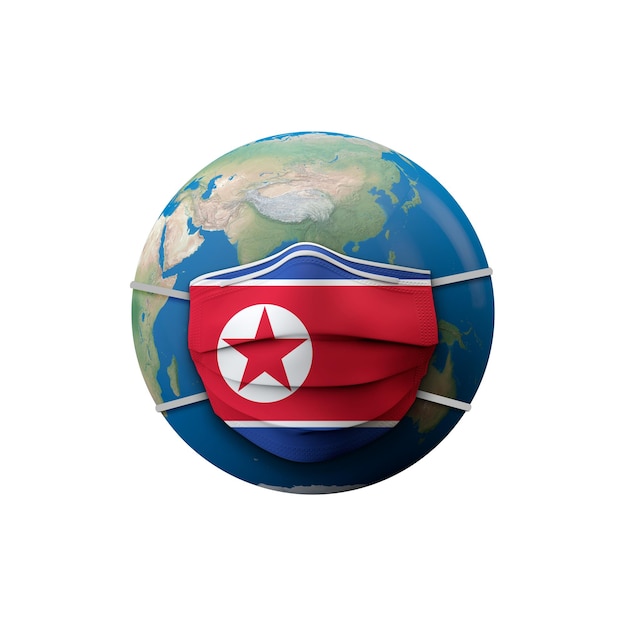 Bandera de corea del norte máscara médica protectora d renderizado