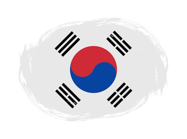 Bandera de corea del sur en fondo de pincel de trazo redondeado