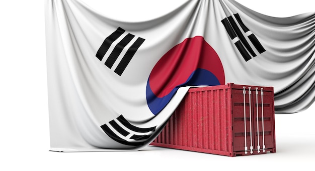 Bandera de corea del sur sobre un contenedor de envío comercial d renderizado