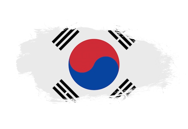 Bandera de corea del sur sobre fondo de pincel de trazo blanco