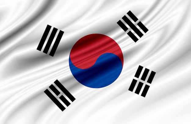 Bandera de Corea del Sur Textura de tela de la bandera de Corea del Sur.