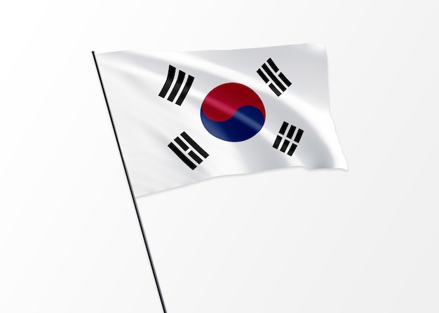 Bandera de Corea del Sur volando alto en el fondo aislado Día de la independencia de Corea del Sur