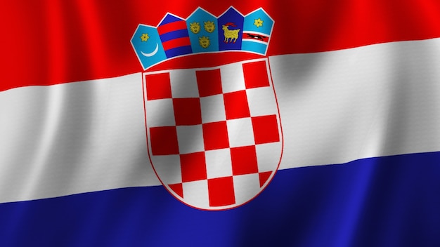 Bandera de Croacia que agita la representación 3D del primer con la imagen de alta calidad con la textura de la tela