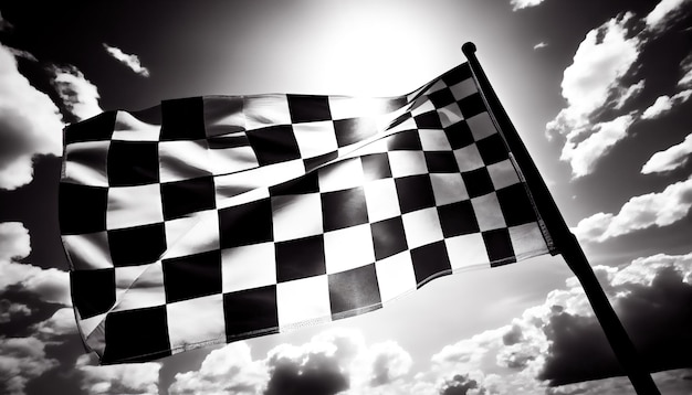 Bandera a cuadros en blanco y negro contra el cielo IA generativa