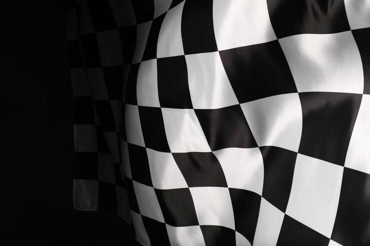 Foto bandera a cuadros en el espacio de fondo negro para el texto