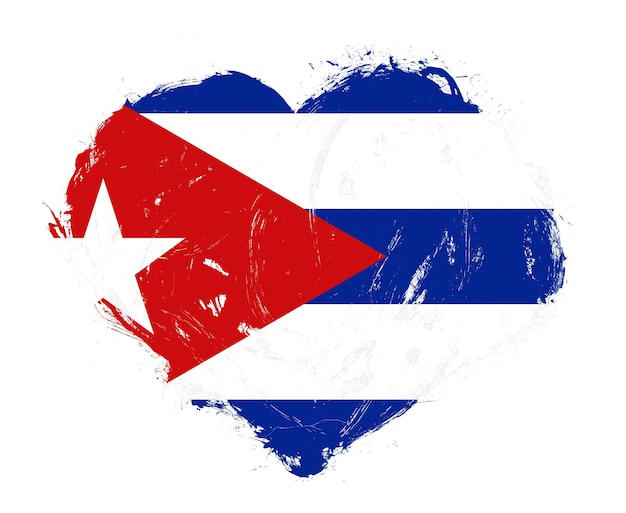 Bandera de Cuba en forma de corazón de pincel de trazo sobre fondo blanco