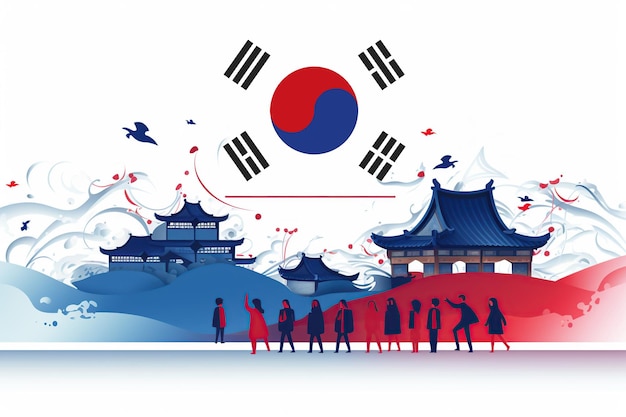 Bandera del día de la liberación nacional de Corea del Sur Ilustración generativa de IA