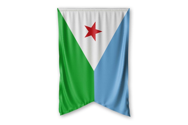 la bandera de djibouti cuelga en una imagen de fondo de pared blanca