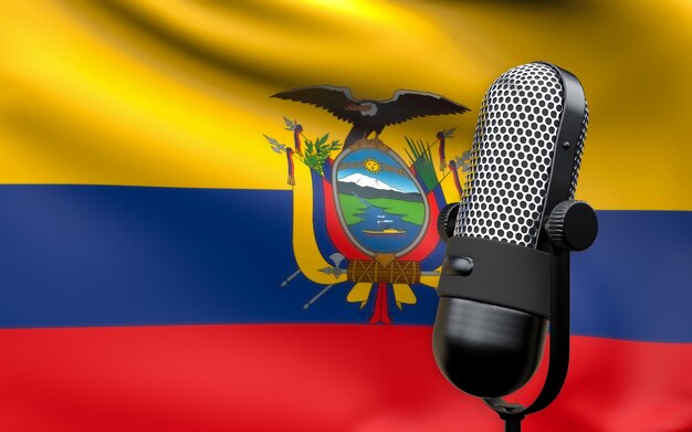 Foto bandera de ecuador con imagen de renderizado 3d de micrófono