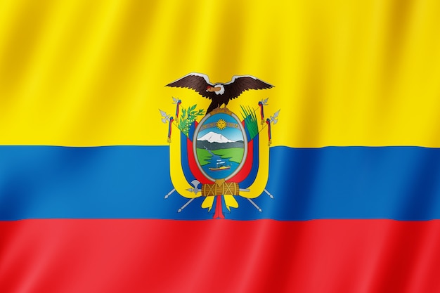 Bandera de Ecuador ondeando en el viento.