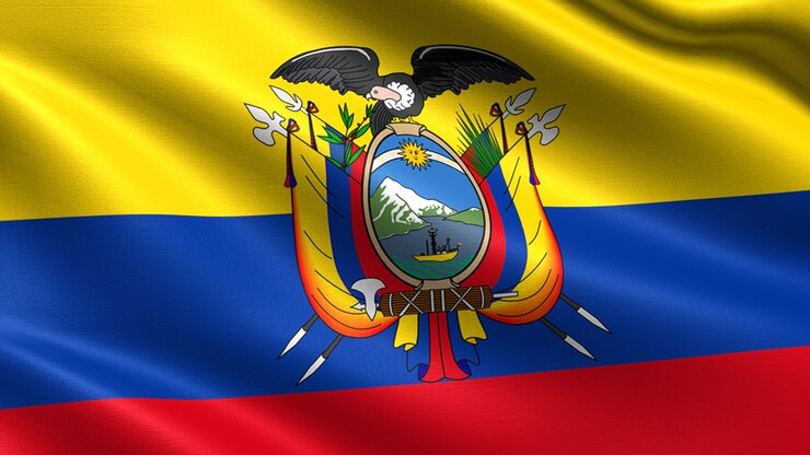 Bandera de Ecuador, con textura de tejido ondulado.