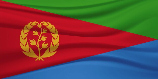 La bandera de Eritrea ondeando en el aire