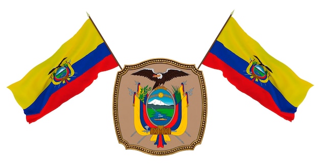 Foto bandera y escudo de armas de ecuador fondo para editores y diseñadores fiesta nacional ilustración 3d