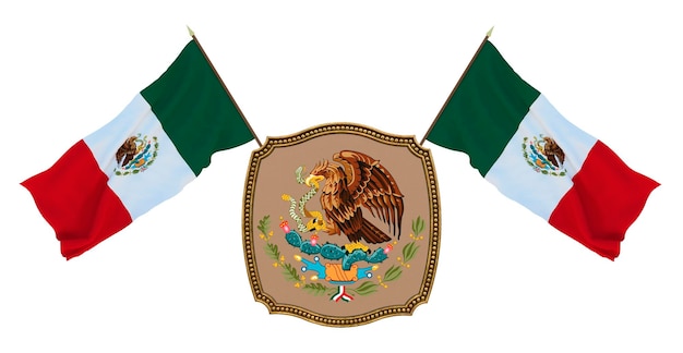 Foto bandera y escudo de armas de méxico fondo para editores y diseñadores fiesta nacional ilustración 3d