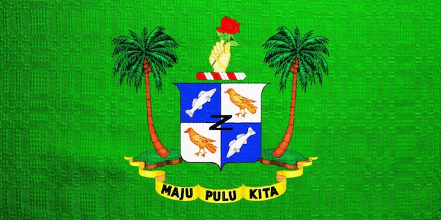 Foto bandera y escudo de armas del territorio de las islas cocos keeling en un fondo texturizado collaje conceptual