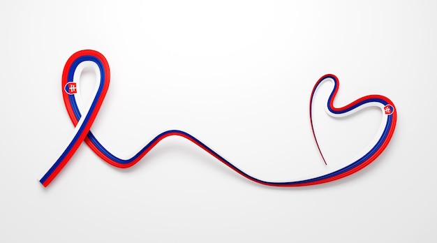 Foto bandera de eslovaquia en forma de corazón con una banda brillante y ondulada con un fondo blanco ilustración en 3d