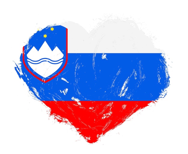 Foto bandera de eslovenia en forma de corazón de pincel de trazo sobre fondo blanco