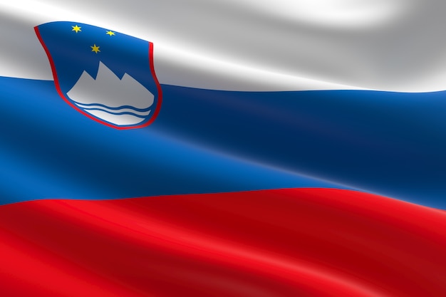 Bandera de Eslovenia. Ilustración 3d de la bandera eslovena ondeando.