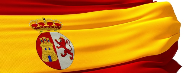 Bandera española ondeando sobre fondo blanco cerca de renderizado 3D