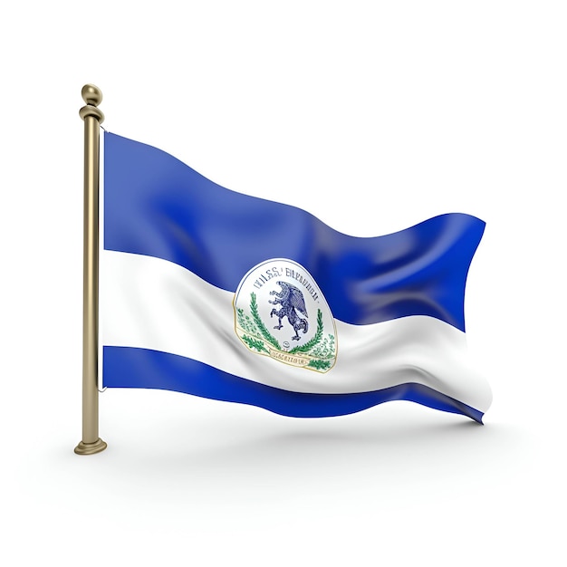 Bandera del estado estadounidense de el salvador en un poste dorado 3D Rendering