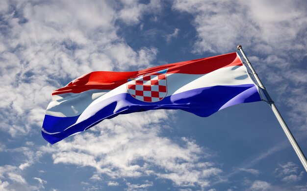 Bandera del estado nacional de Croacia ondeando