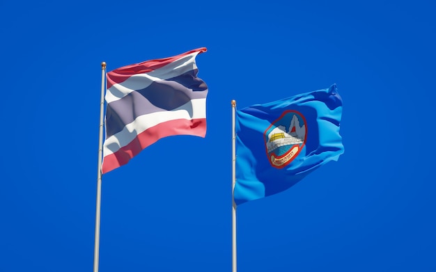 Foto bandera del estado de la provincia de samut prakan tailandia. ilustraciones 3d