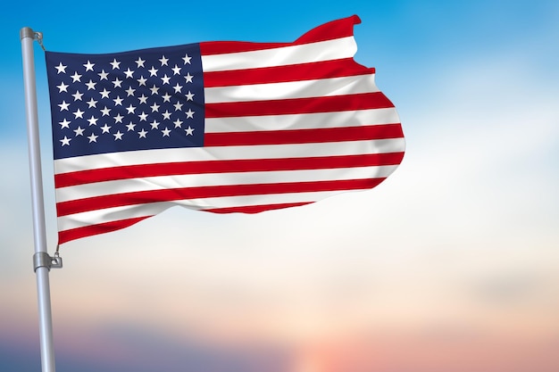 Bandera de los Estados Unidos en el cielo azul con el símbolo nacional emblema oficial de los Unidos de América