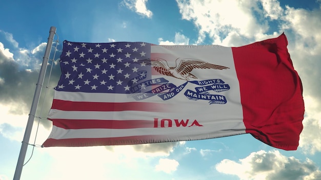 Bandera de Estados Unidos y el estado de Iowa