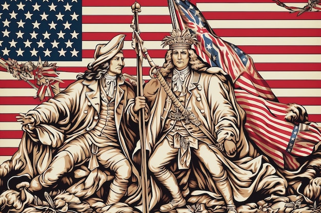 Bandera de los Estados Unidos Estilo histórico Retrato realista Inteligente ingenio detallado Ilustración monumental lucha