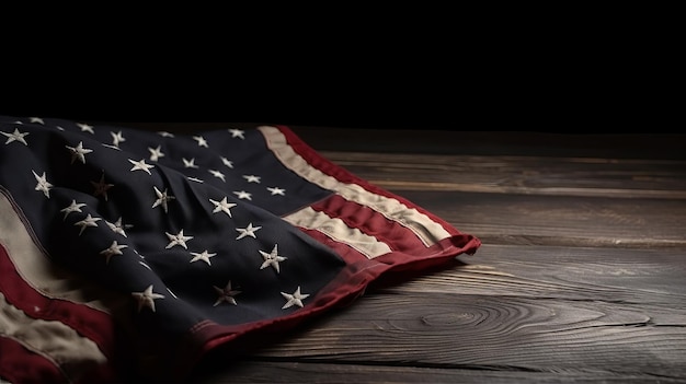 Bandera de estados unidos en la mesa de madera generada por IA