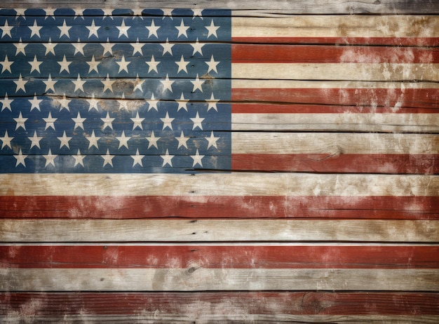 Bandera de Estados Unidos pintada sobre fondo de madera vieja
