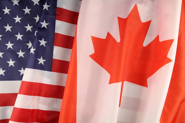 Bandera de Estados Unidos y seda de Canadá