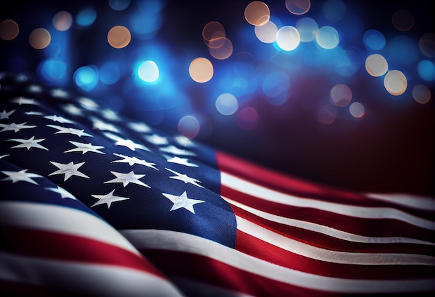 Bandera de Estados Unidos sobre fondo bokeh 4 de julio Generativo ai