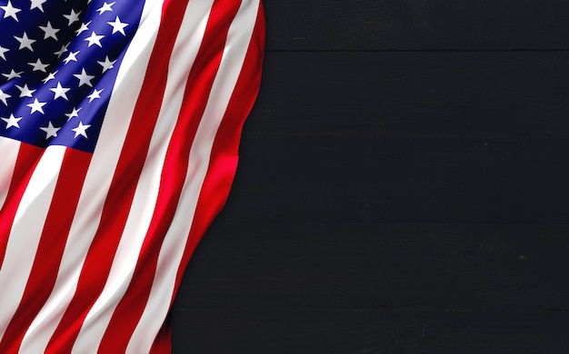 Bandera de Estados Unidos sobre fondo de madera negra