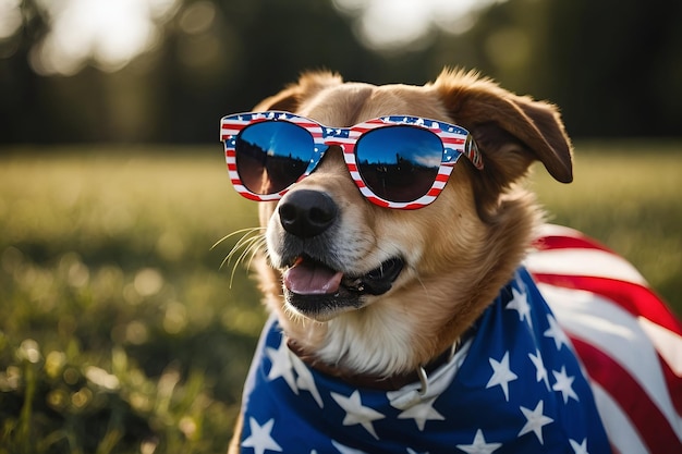 bandera estadounidense 4 de julio coraje americano democracia libertad perro peludo héroe militar nazi