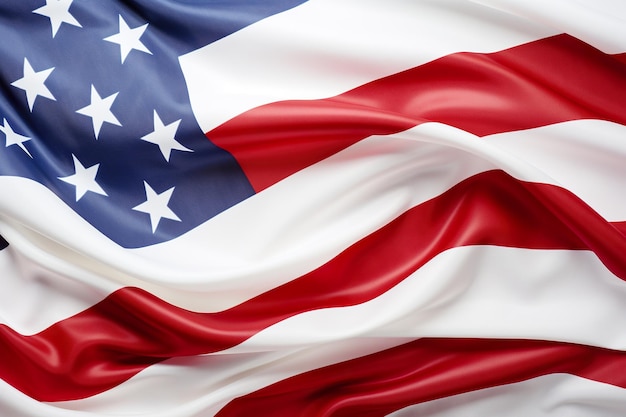 Foto bandera estadounidense en fondo blanco primer plano