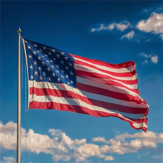 Foto la bandera estadounidense ondeando con orgullo bajo un cielo despejado