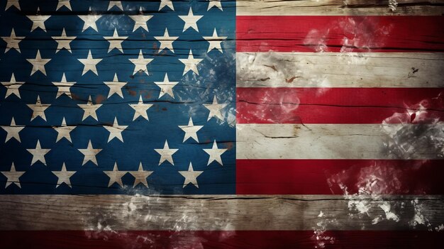 Bandera estadounidense pintada en madera