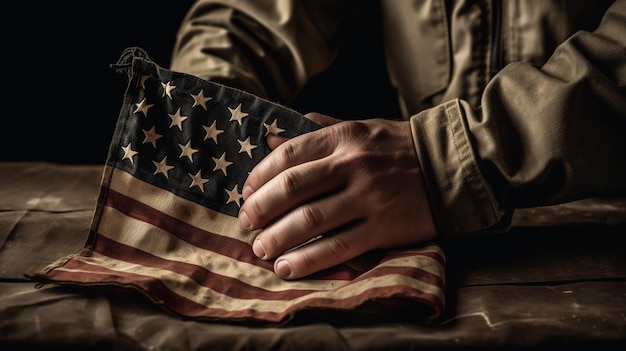 La bandera estadounidense sostenida por un soldado Generativo ai