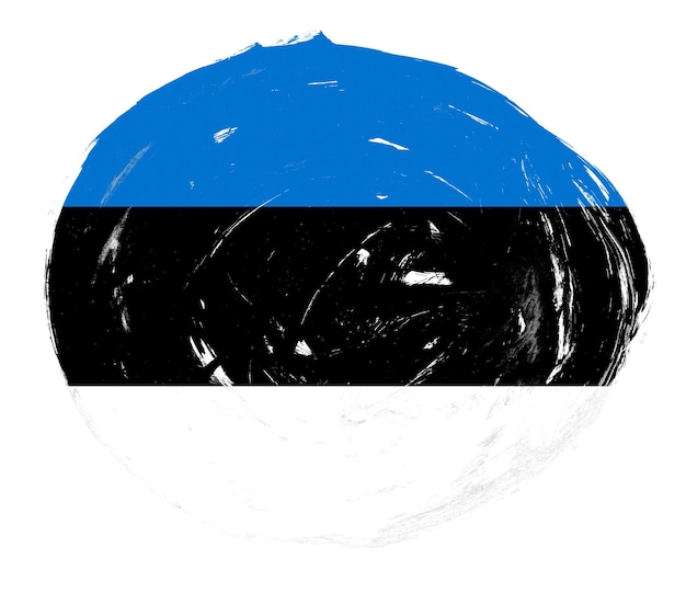 Bandera de Estonia pintada sobre un fondo de pincel de trazo blanco angustiado