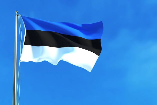 Bandera de Estonia en la representación 3d del fondo del cielo azul