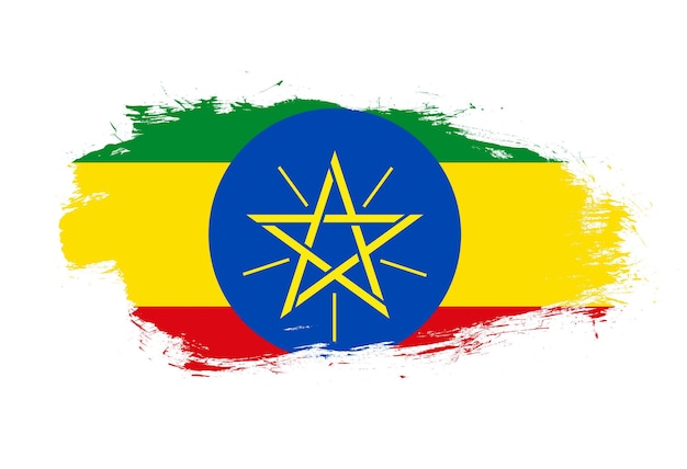 Bandera de etiopía sobre fondo de pincel de trazo blanco
