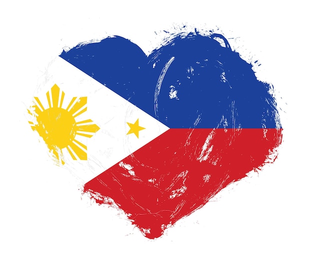 Bandera de Filipinas en forma de corazón de pincel de trazo sobre fondo blanco