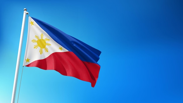 Bandera de Filipinas volando sobre fondo de cielo azul 3D Render